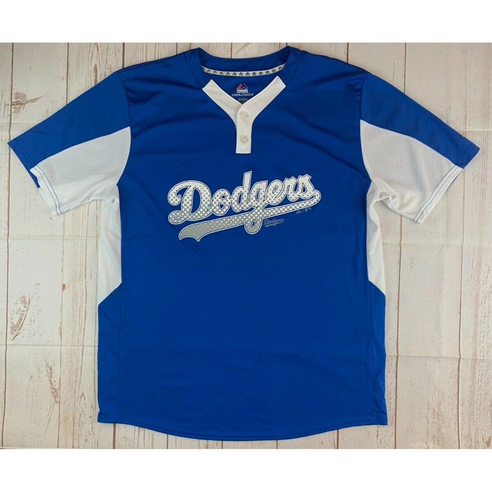LA Dodgers Jersey Majestic Cool Base Two Button Batting Jersey mens XL #14 Blue